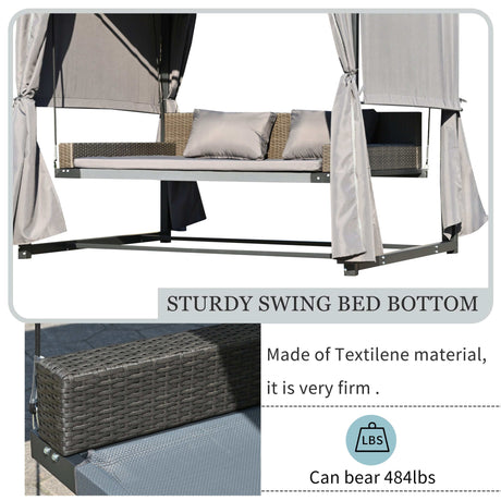 Cibola Rattan Outdoor Swing Bed with Adjustable Curtains Gray - Ornate Home