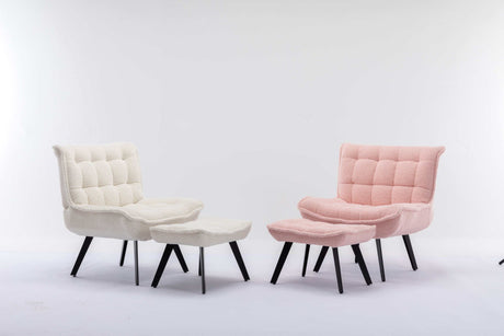 Cinder Boucle Accent Chair with Ottoman Pink - Ornate Home