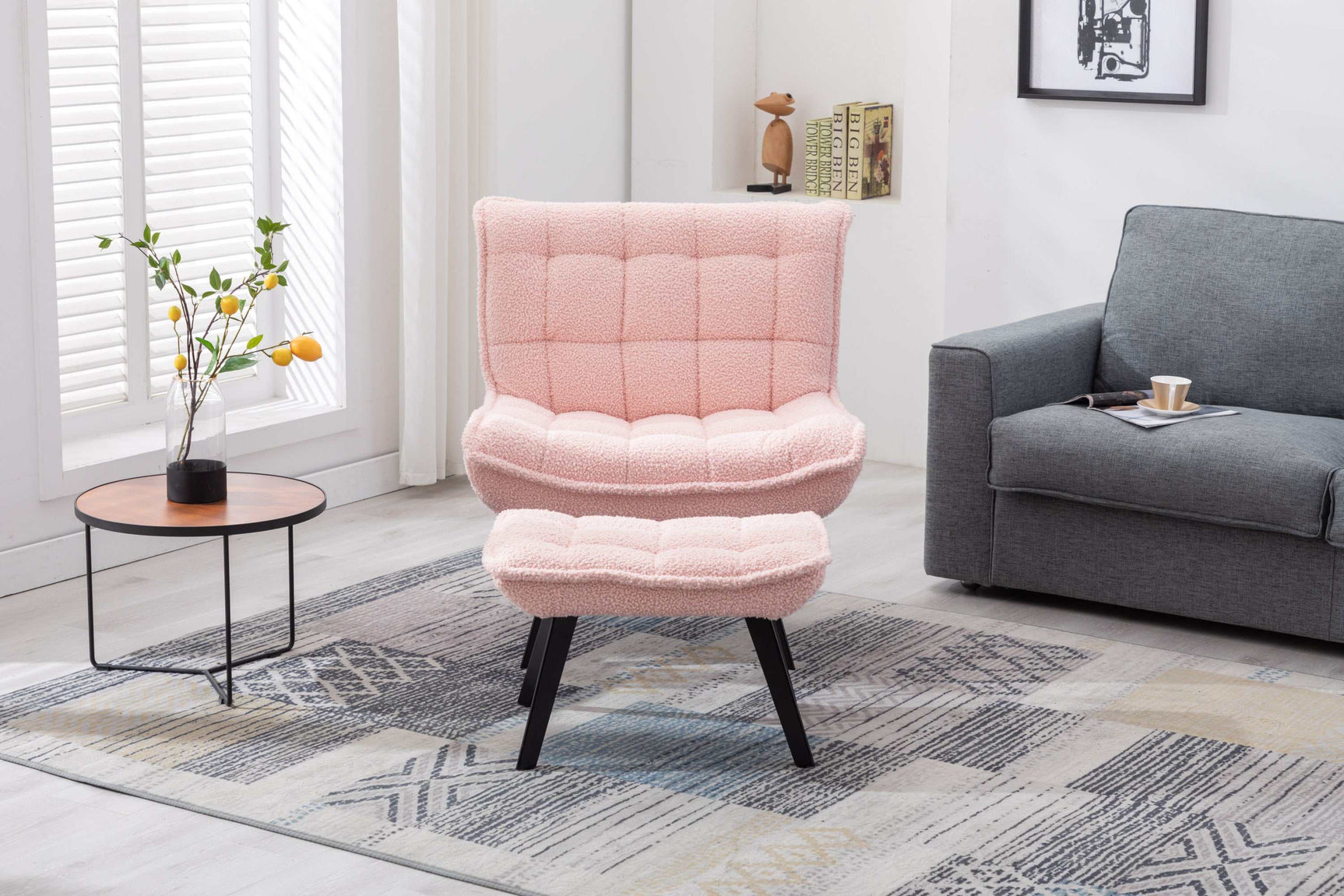 Cinder Boucle Accent Chair with Ottoman Pink - Ornate Home