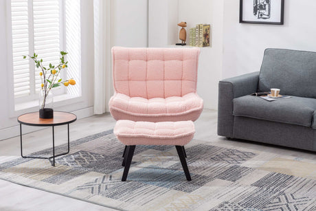 Cinder Boucle Accent Chair with Ottoman Pink - Ornate Home