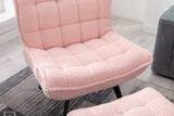 Cinder Boucle Accent Chair with Ottoman Pink - Ornate Home