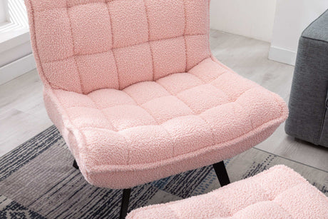 Cinder Boucle Accent Chair with Ottoman Pink - Ornate Home