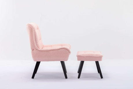 Cinder Boucle Accent Chair with Ottoman Pink - Ornate Home
