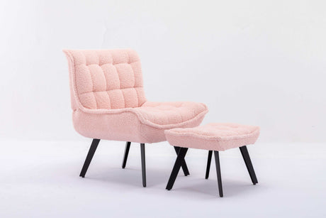 Cinder Boucle Accent Chair with Ottoman Pink - Ornate Home