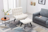 Cinder Boucle Accent Chair with Ottoman White - Ornate Home