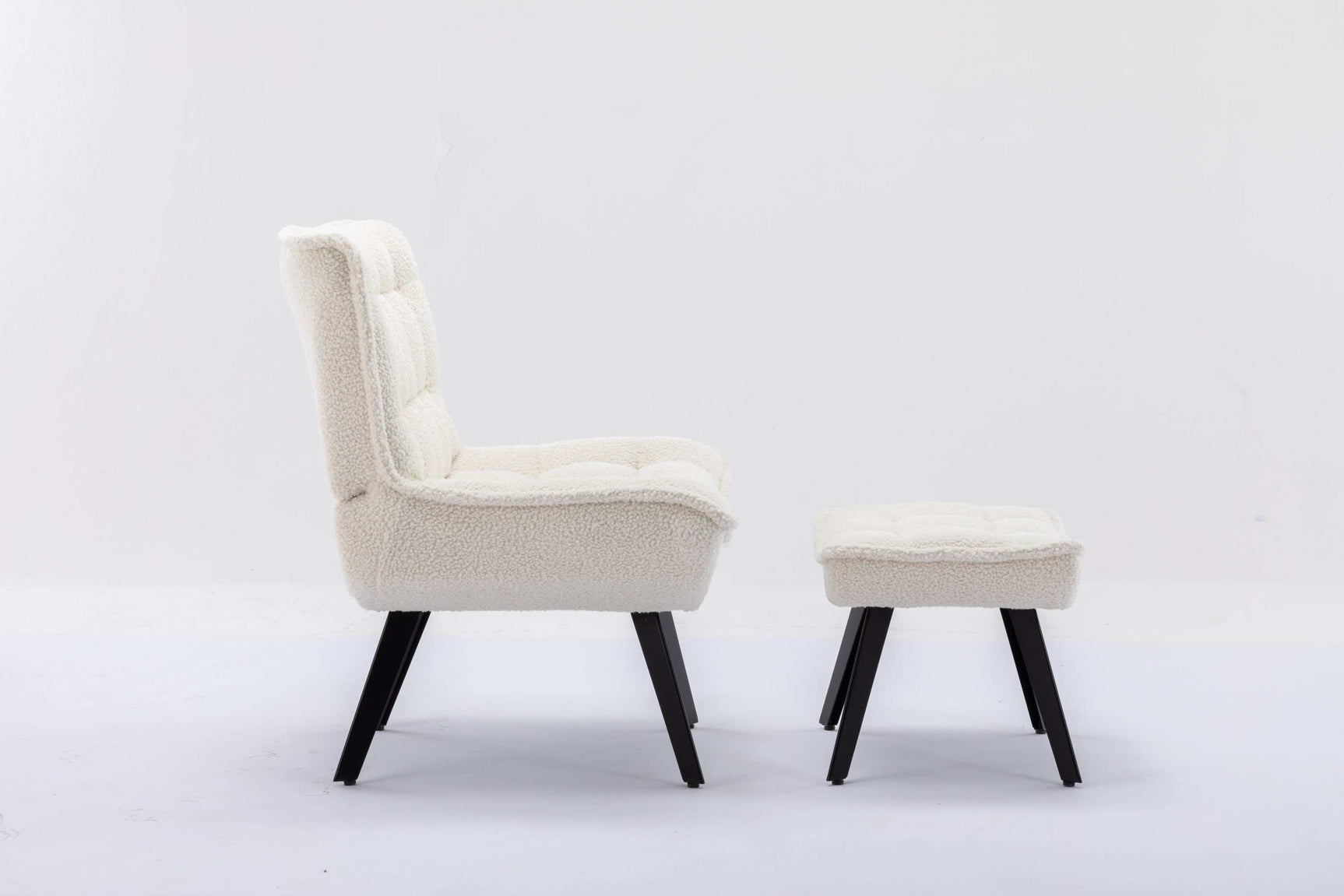 Cinder Boucle Accent Chair with Ottoman White - Ornate Home