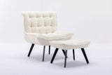 Cinder Boucle Accent Chair with Ottoman White - Ornate Home