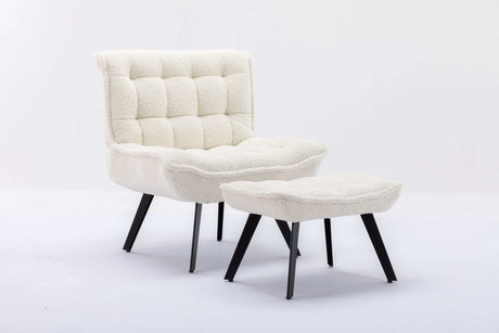 Cinder Boucle Accent Chair with Ottoman White - Ornate Home