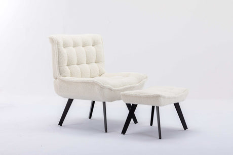 Cinder Boucle Accent Chair with Ottoman White - Ornate Home