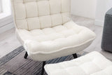 Cinder Boucle Accent Chair with Ottoman White - Ornate Home