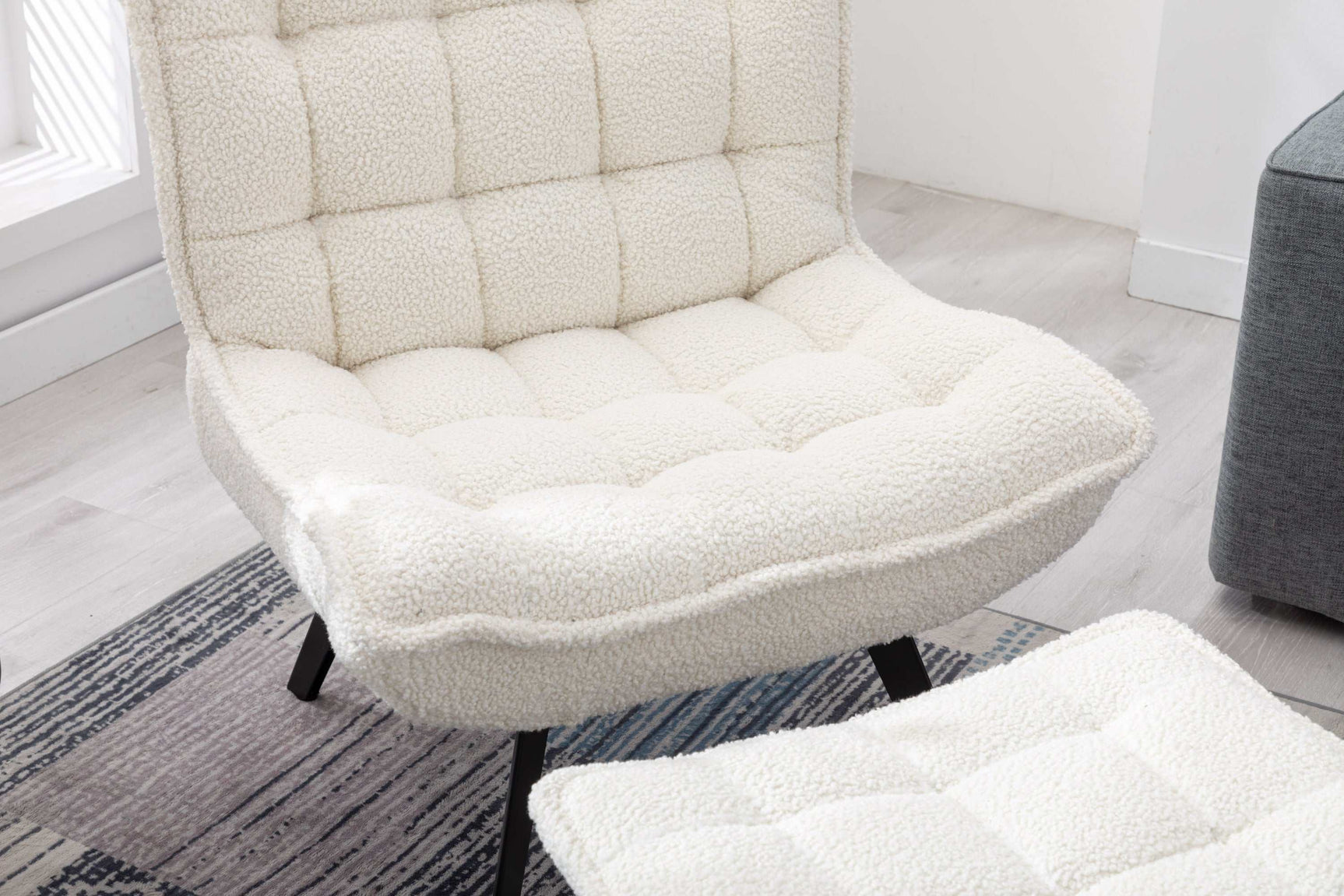 Cinder Boucle Accent Chair with Ottoman White - Ornate Home