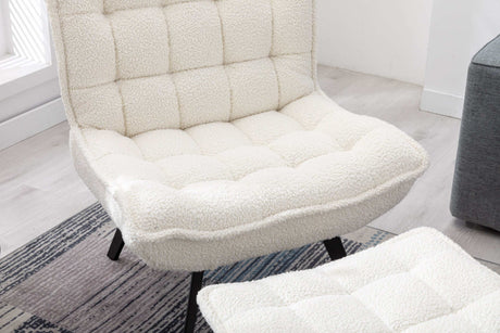 Cinder Boucle Accent Chair with Ottoman White - Ornate Home