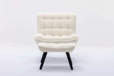 Cinder Boucle Accent Chair with Ottoman White - Ornate Home