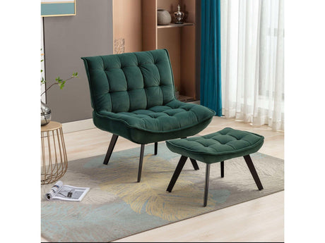 Cinder Velvet Accent Chair with Ottoman Dark Green - Ornate Home