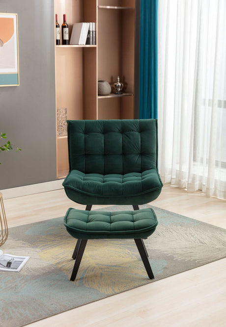 Cinder Velvet Accent Chair with Ottoman Dark Green - Ornate Home
