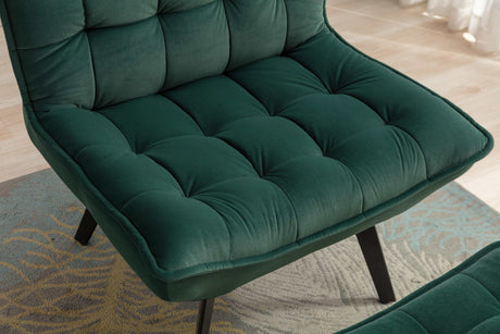 Cinder Velvet Accent Chair with Ottoman Dark Green - Ornate Home