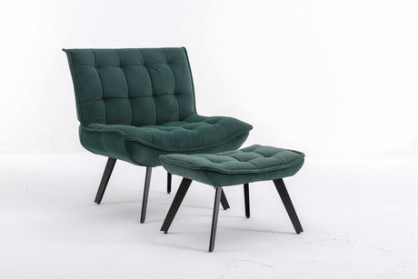 Cinder Velvet Accent Chair with Ottoman Dark Green - Ornate Home