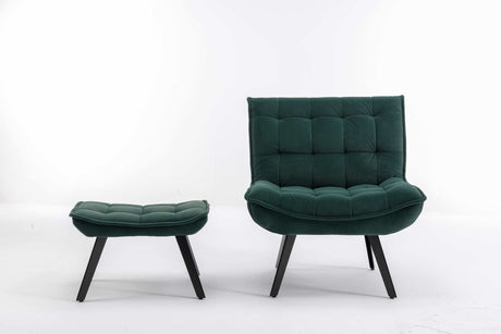 Cinder Velvet Accent Chair with Ottoman Dark Green - Ornate Home