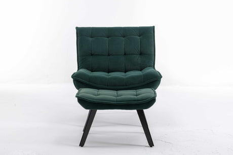 Cinder Velvet Accent Chair with Ottoman Dark Green - Ornate Home