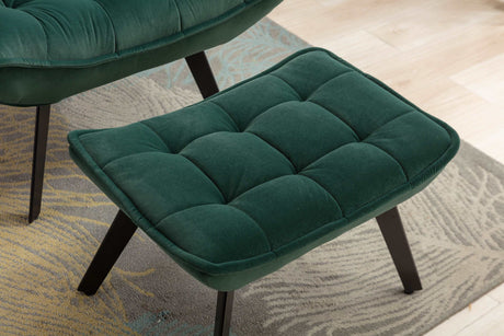Cinder Velvet Accent Chair with Ottoman Dark Green - Ornate Home
