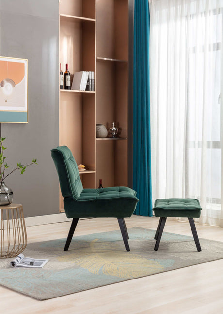 Cinder Velvet Accent Chair with Ottoman Dark Green - Ornate Home