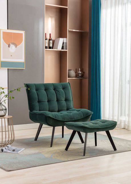Cinder Velvet Accent Chair with Ottoman Dark Green - Ornate Home