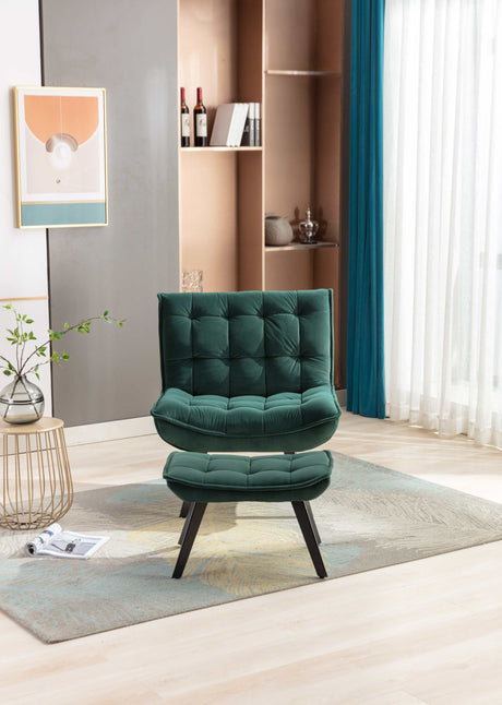 Cinder Velvet Accent Chair with Ottoman Dark Green - Ornate Home