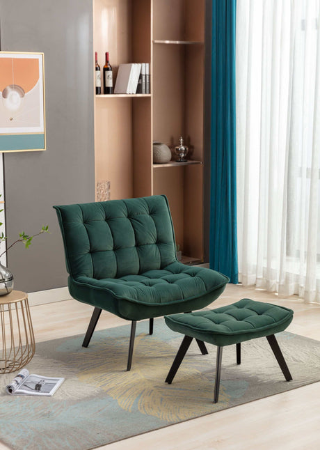 Cinder Velvet Accent Chair with Ottoman Dark Green - Ornate Home