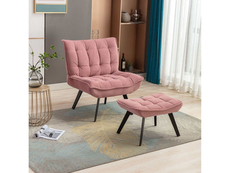 Cinder Velvet Accent Chair with Ottoman Pink - Ornate Home