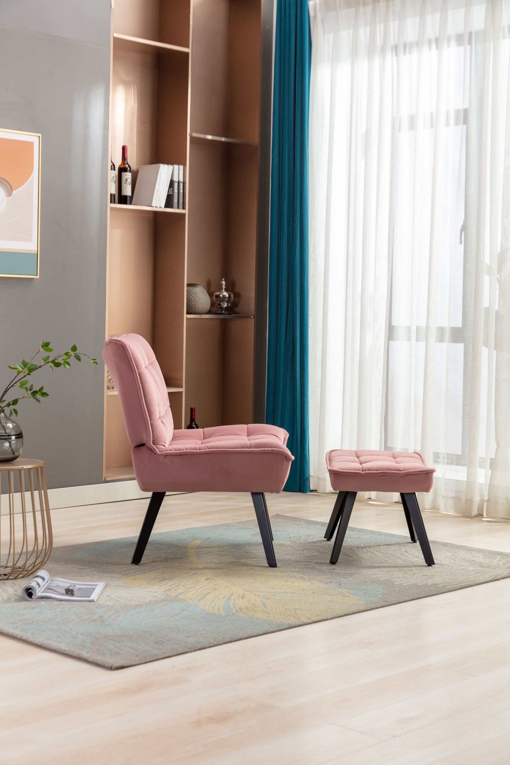 Cinder Velvet Accent Chair with Ottoman Pink - Ornate Home