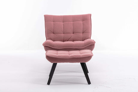 Cinder Velvet Accent Chair with Ottoman Pink - Ornate Home