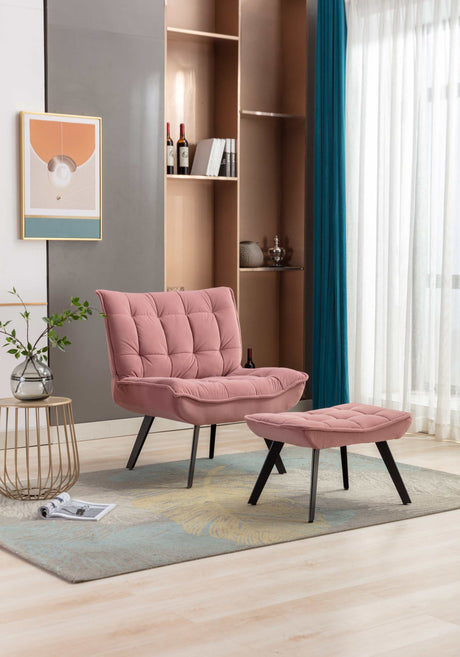 Cinder Velvet Accent Chair with Ottoman Pink - Ornate Home