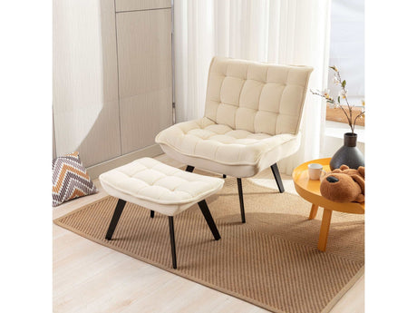 Cinder Velvet Accent Chair with Ottoman White - Ornate Home