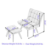 Cinder Velvet Accent Chair with Ottoman White - Ornate Home