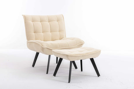 Cinder Velvet Accent Chair with Ottoman White - Ornate Home