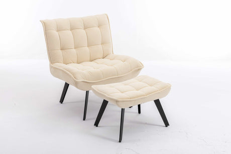 Cinder Velvet Accent Chair with Ottoman White - Ornate Home