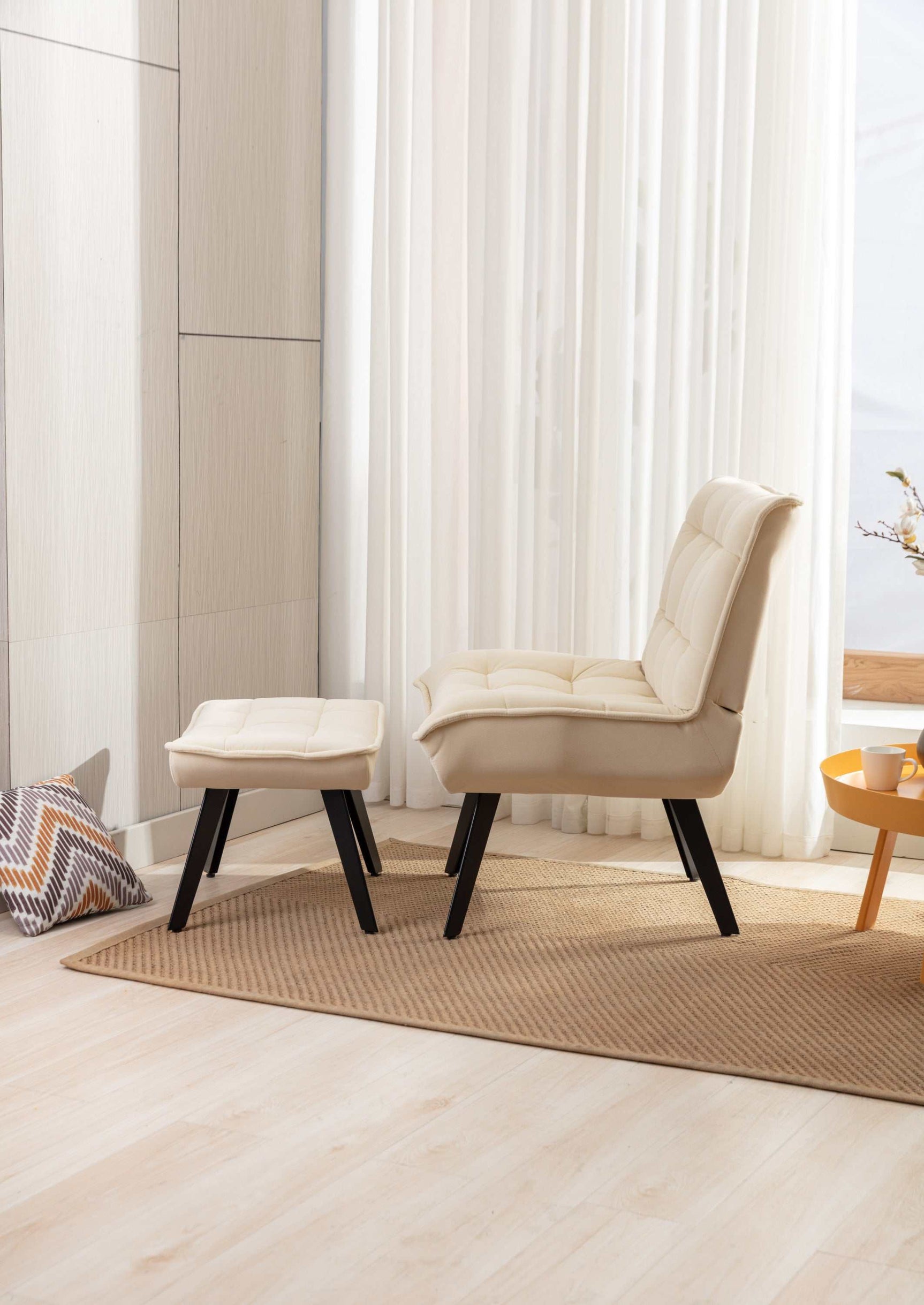 Cinder Velvet Accent Chair with Ottoman White - Ornate Home