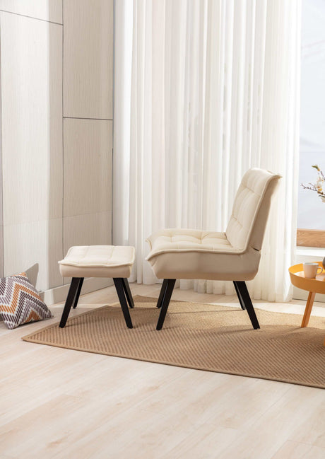 Cinder Velvet Accent Chair with Ottoman White - Ornate Home