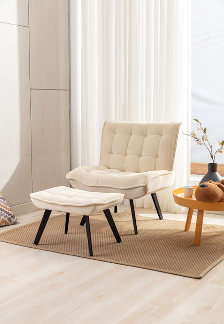 Cinder Velvet Accent Chair with Ottoman White - Ornate Home