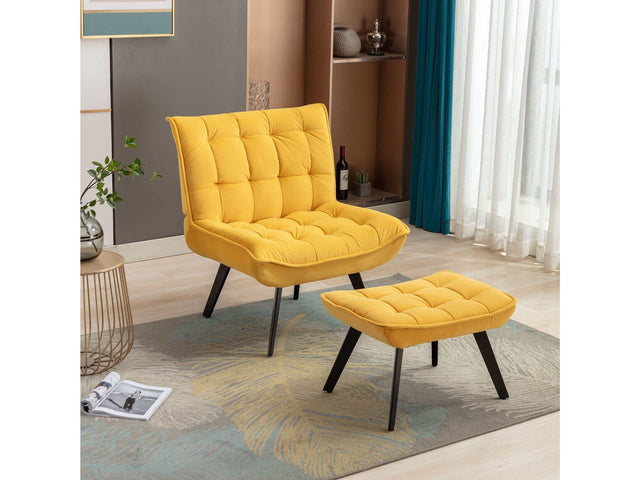 Cinder Velvet Accent Chair with Ottoman Yellow - Ornate Home