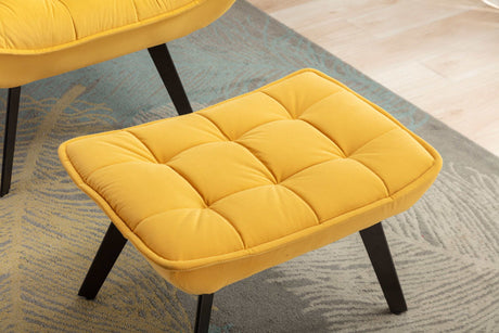 Cinder Velvet Accent Chair with Ottoman Yellow - Ornate Home