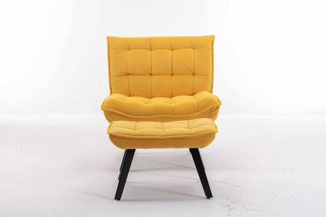 Cinder Velvet Accent Chair with Ottoman Yellow - Ornate Home