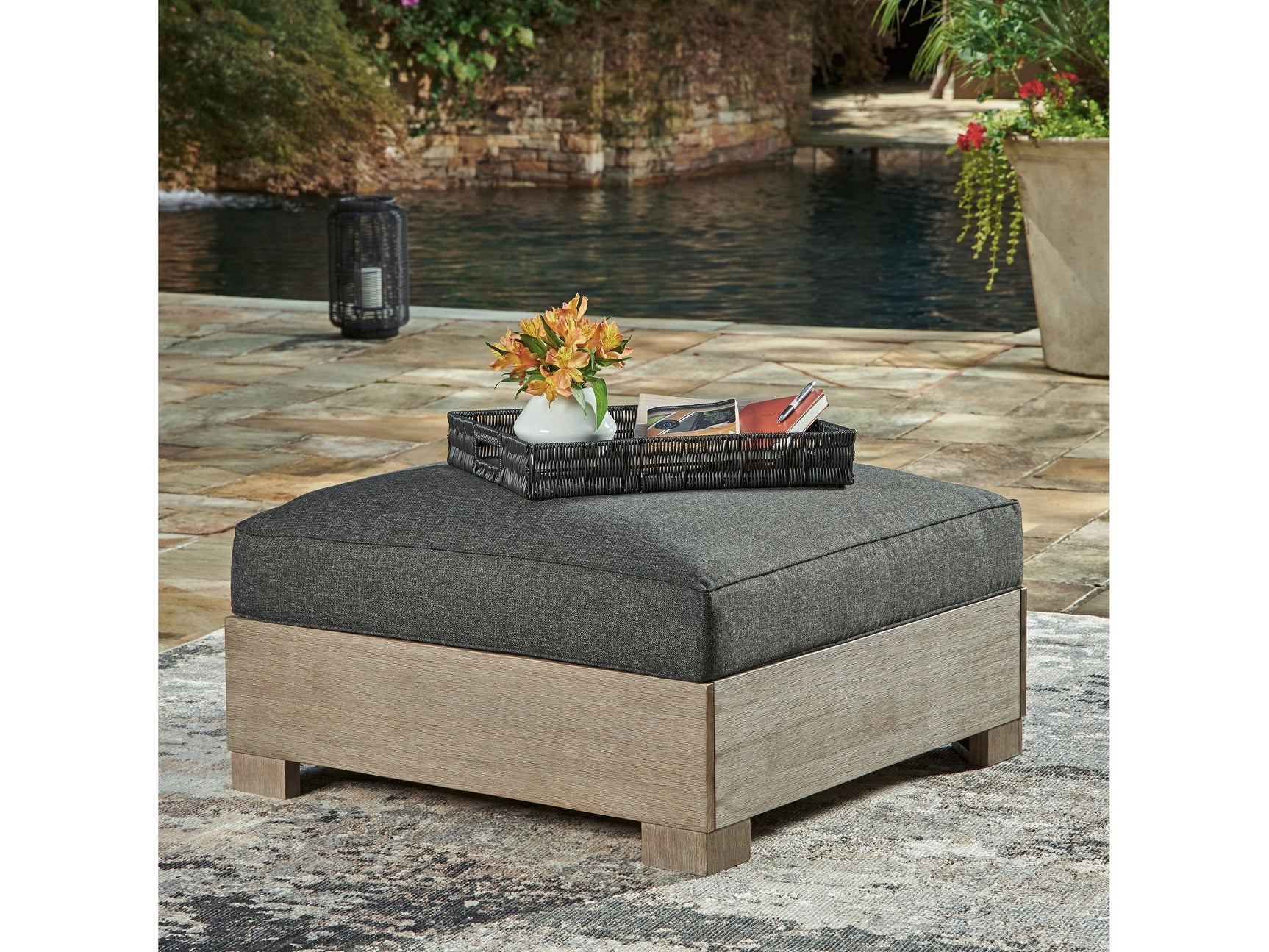 Citrine Park Brown & Charcoal Outdoor Ottoman - Ornate Home