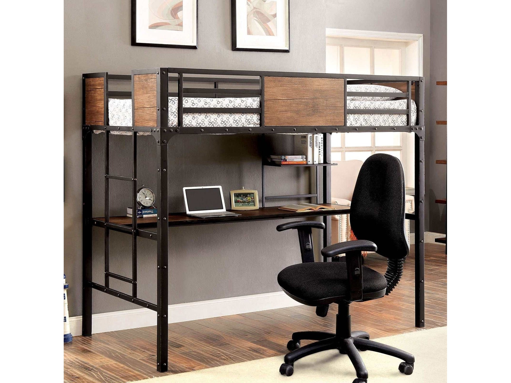 Clapton Black Twin Bed w/ Workstation - Ornate Home