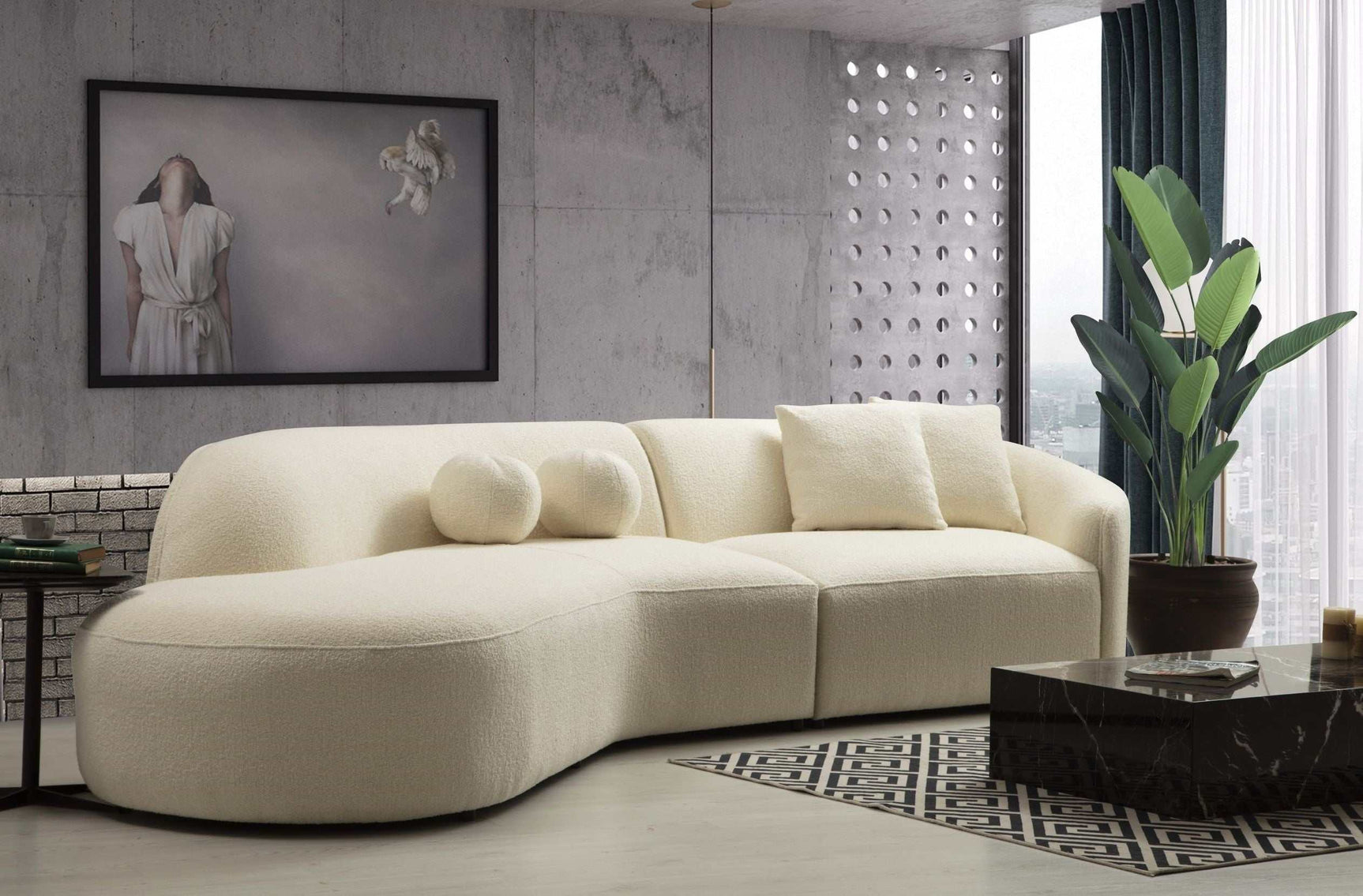 Cloe Ivory Boucle Curved LAF Sectional - Ornate Home
