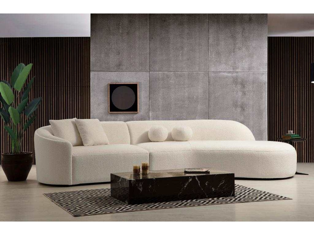 Cloe Ivory Boucle Curved RAF Sectional - Ornate Home