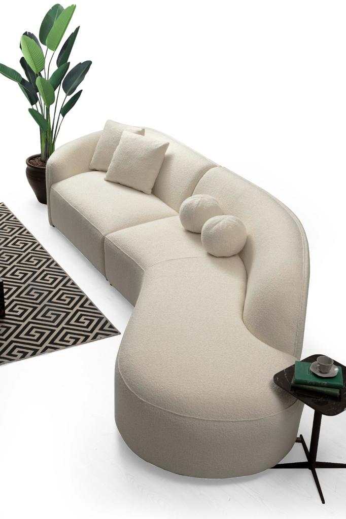 Cloe Ivory Boucle Curved RAF Sectional - Ornate Home