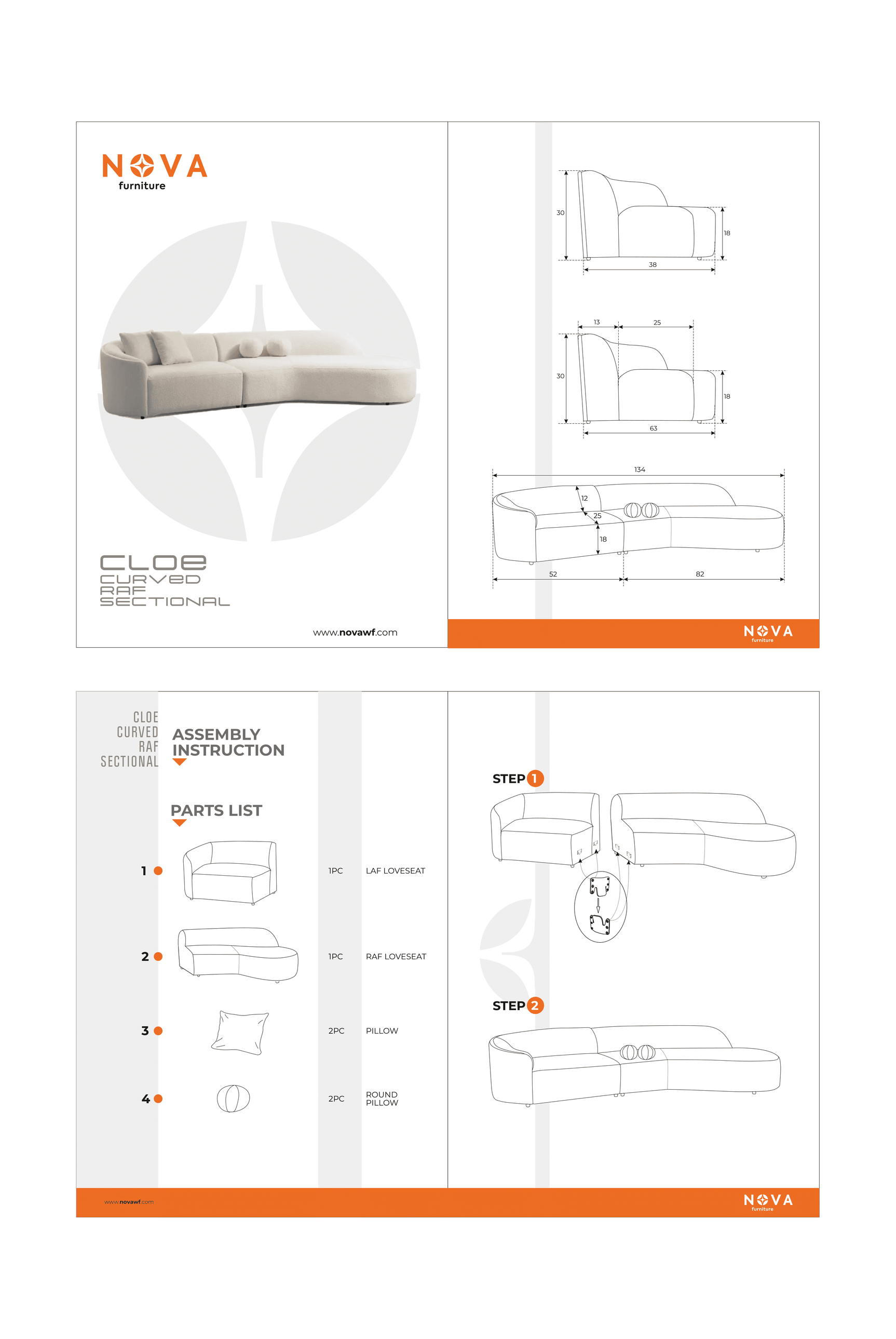 Cloe Ivory Boucle Curved RAF Sectional - Ornate Home