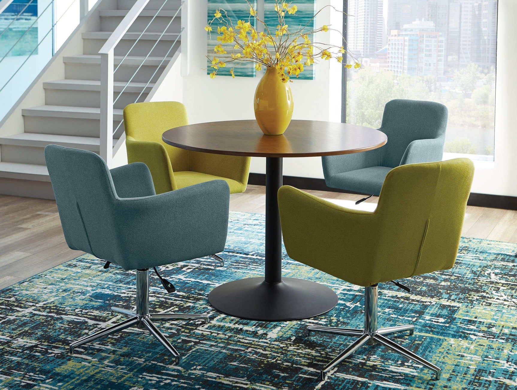 Clora Walnut & Black Round Dining Table - Ornate Home