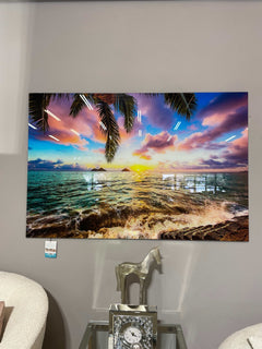 Coastal Sunset Tempered Glass w / Foil Wall Art - Ornate Home